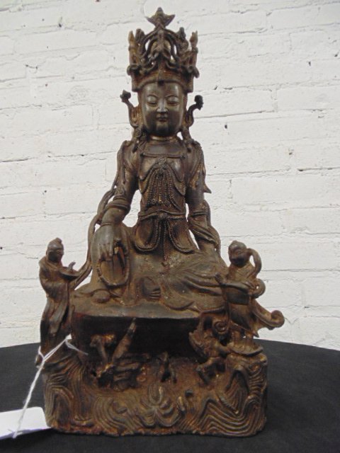 Early bronze Ming Dynastyfigure of Guanyin: Early bronze seated Ming Dynasty figure of Guanyin, traces of gilt, height is 14"