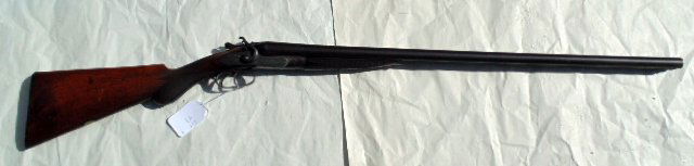 Frederick Williams double barrel shotgun: F. Williams double barrel shotgun, laminated steel barrel, barrel is 30", carved detail
