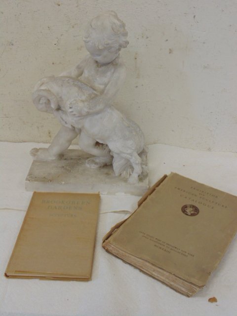 Study in plaster, boy with ram, by Attillio Piccirilli: Study in plaster, boy with ram, by Attillio Piccirilli, 16.5", base is 11.75" by 6", comes with 2 books, "Brookgreen Gardens" & "Exhibition of American Sculpture Catalogue