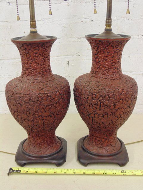 Pair Chinese Cinnabar lamps (1 of 9)