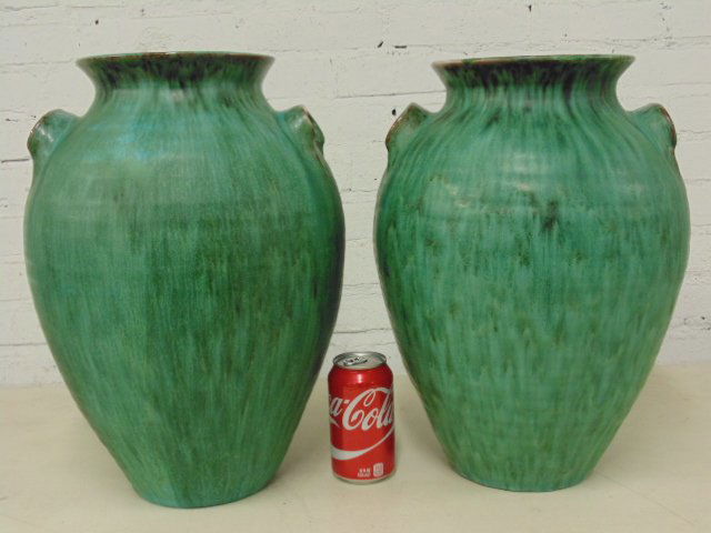 Pair large green art pottery vases (1 of 7)