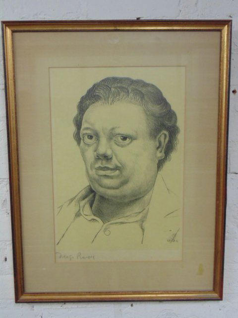 Signed print by Diego Rivera, self portrait (1 of 4)