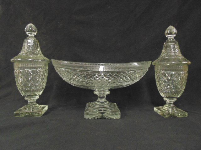 19th century Irish crystal oval bowl with pair lidded (1 of 8)
