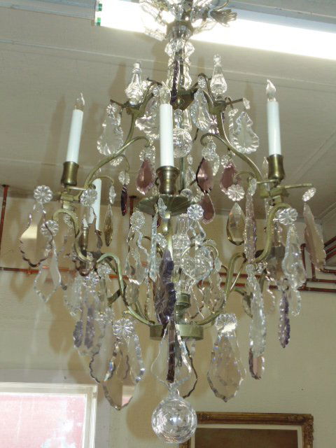 Ornate brass & crystal chandelier (1 of 6)