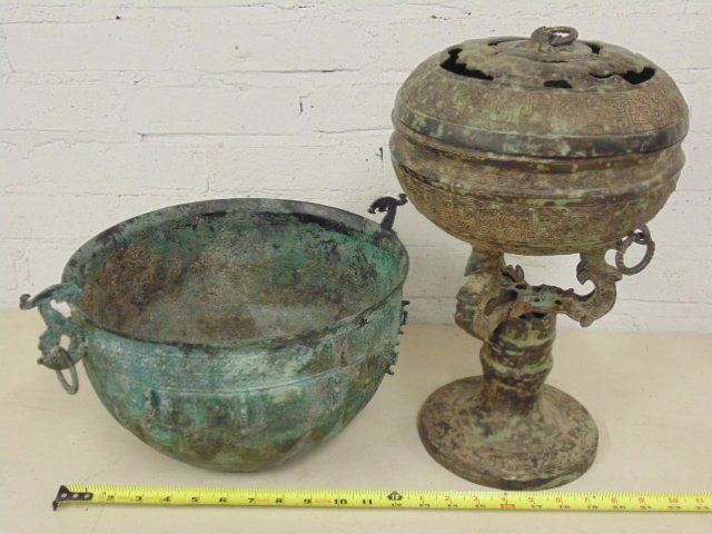 2 Asian bronze pieces, large planter & incense (1 of 9)