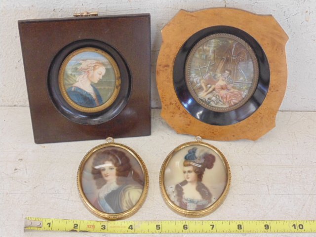 Lot 4 miniatures, portraits & courting scene, (1 of 7)