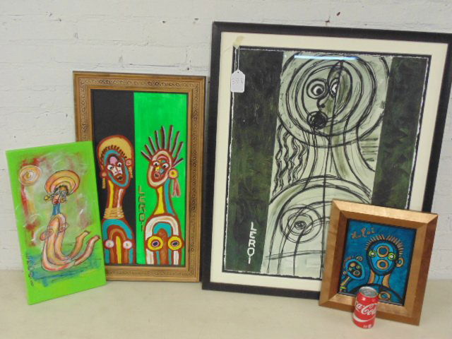 4 outsider art paintings, figures,  LeRoi, (Leroi) (1 of 7)