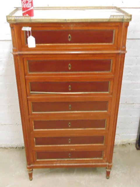 7 drawer French marble top chest, brass gallery (1 of 5)