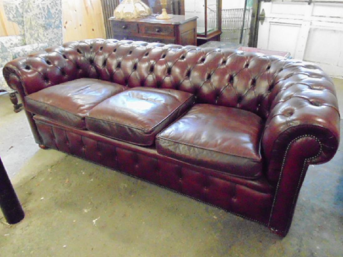 Red leather tufted Chesterfield sofa (1 of 5)