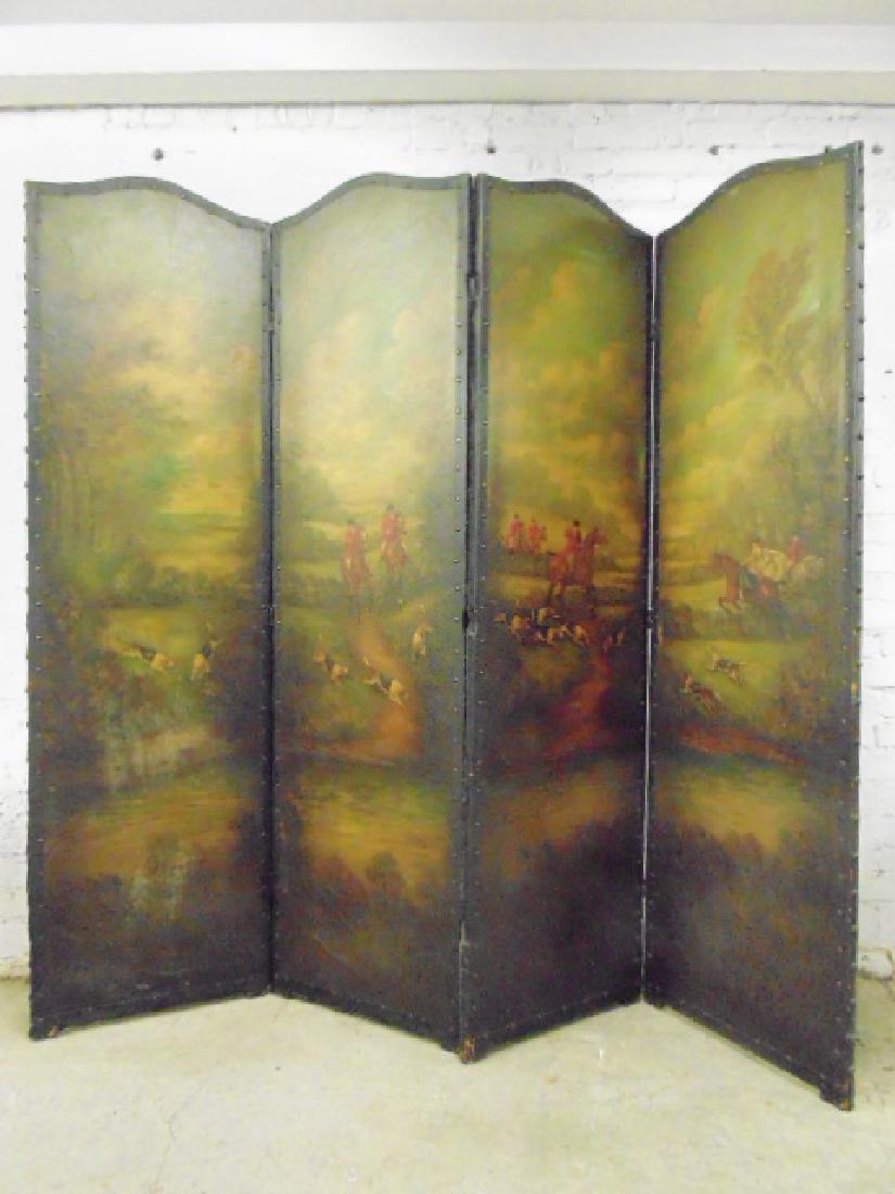 4 panel paint decorated leather screen (1 of 9)