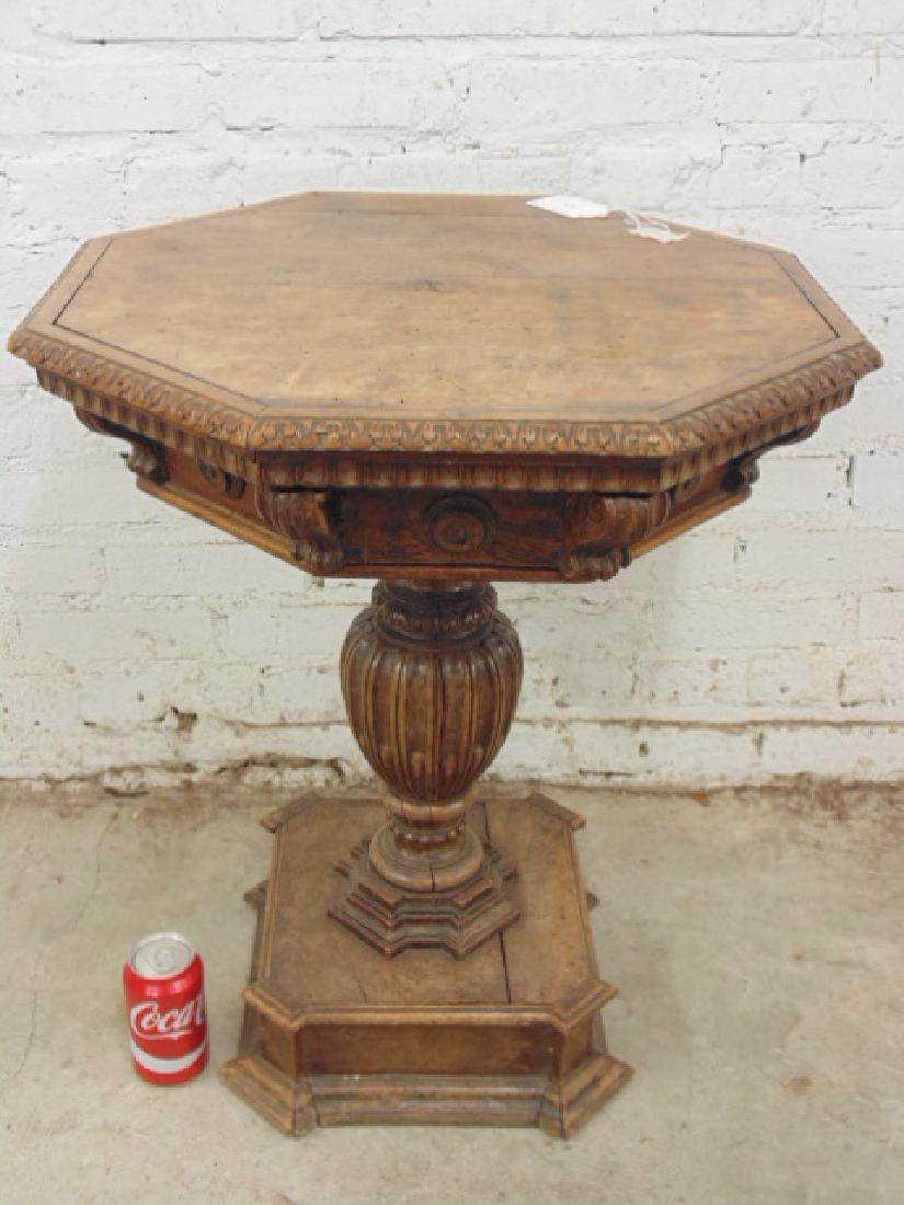 Antique octagonal side table with drawer: Antique octagonal top side table with drawer, top is 21.75" by 21.75", height is 25.75", condition is good, wear, issues consistent with age. Please refer to images for general condition issues, all i