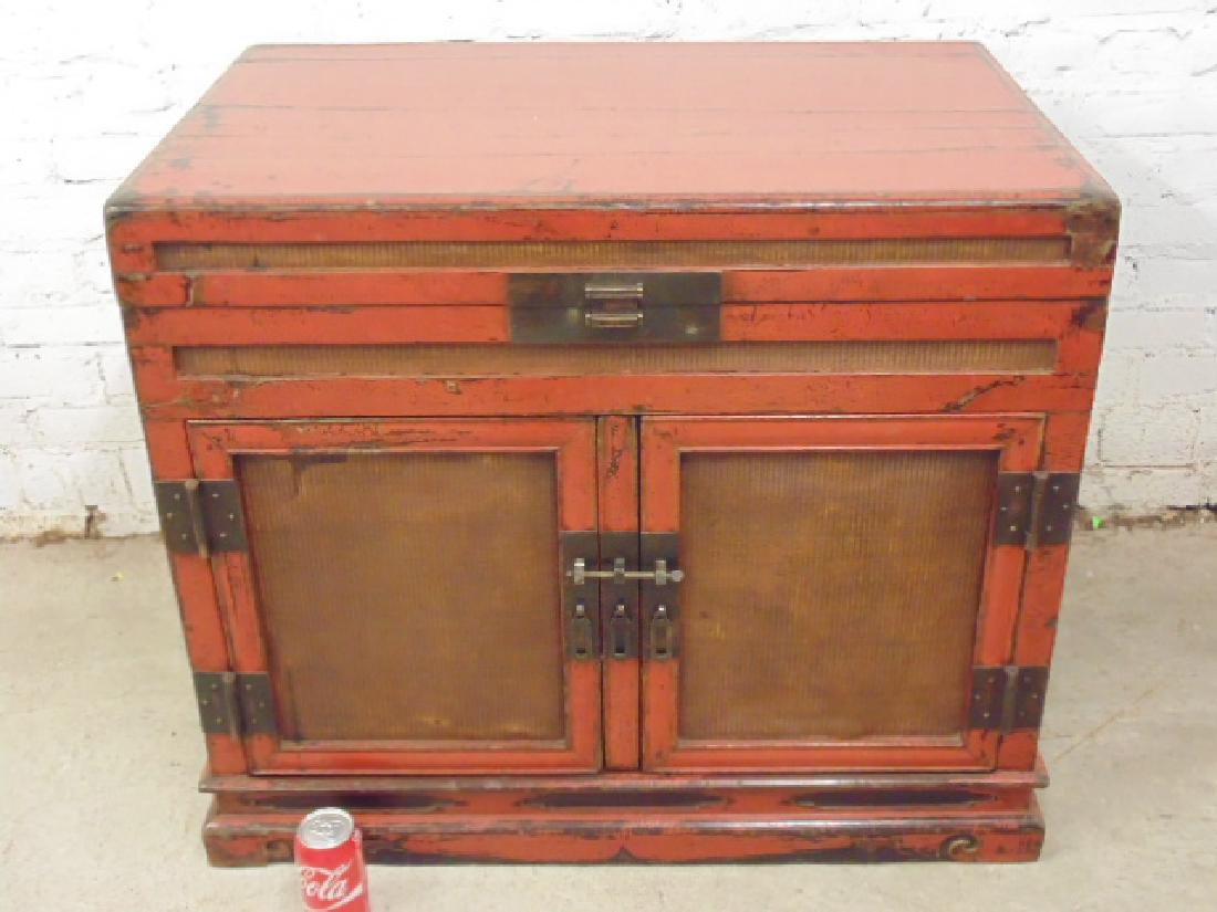 Red lacquered 2 door Chinese cabinet (1 of 8)