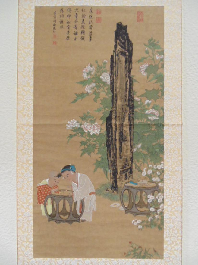 Chinese scroll, two children by stand (1 of 10)