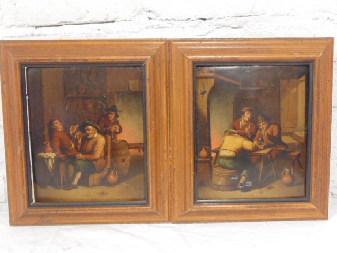 Pair German oil on tin genre scenes (1 of 6)