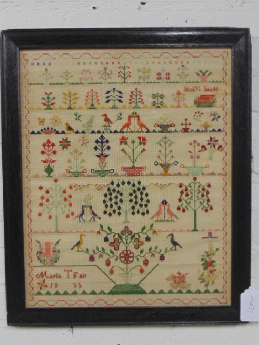 Sampler, Maria T. Fair, 1866, flowers (1 of 6)