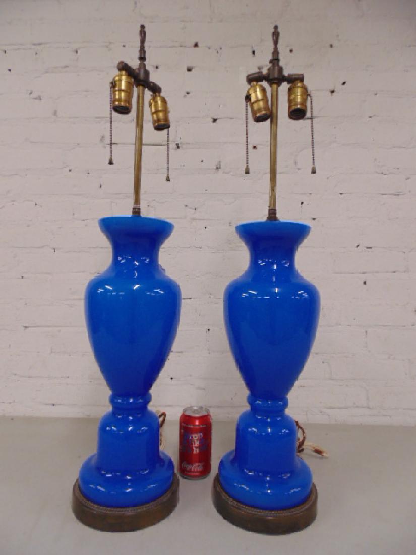 Pair large blue glass table lamps (1 of 5)