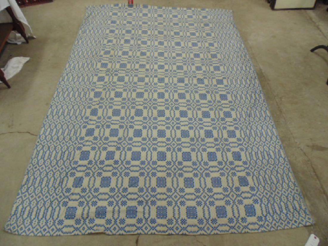 Blue & white coverlet, 105" by 73.5" (1 of 8)