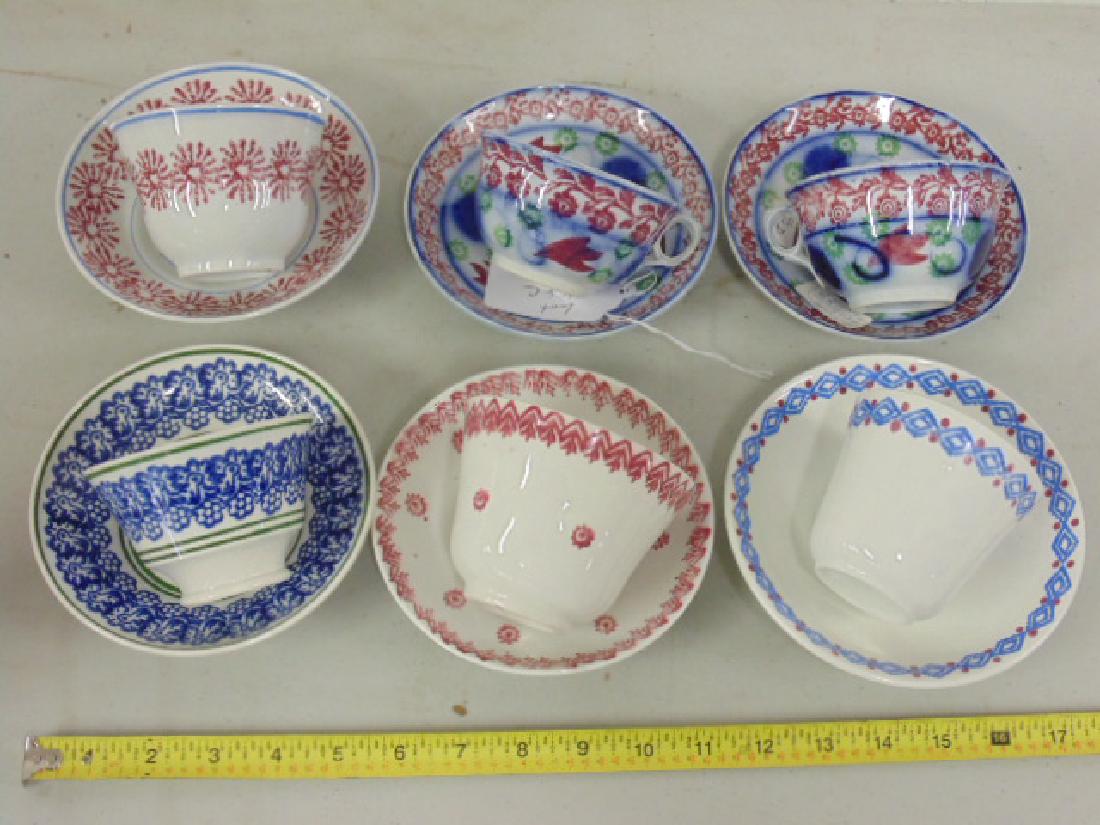 Lot 6 Stick Spatter cups & saucers (1 of 6)