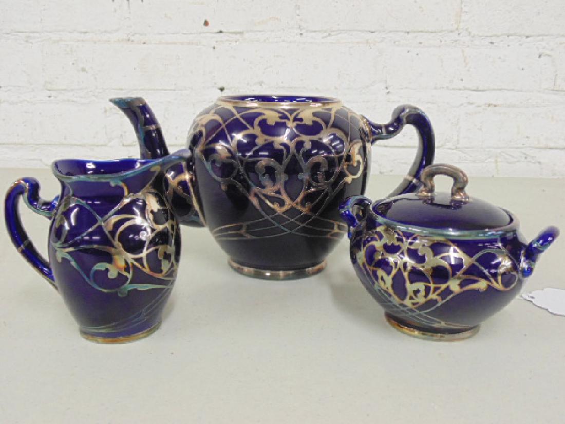 3 piece cobalt & sterling tea set by Lenox, (1 of 8)