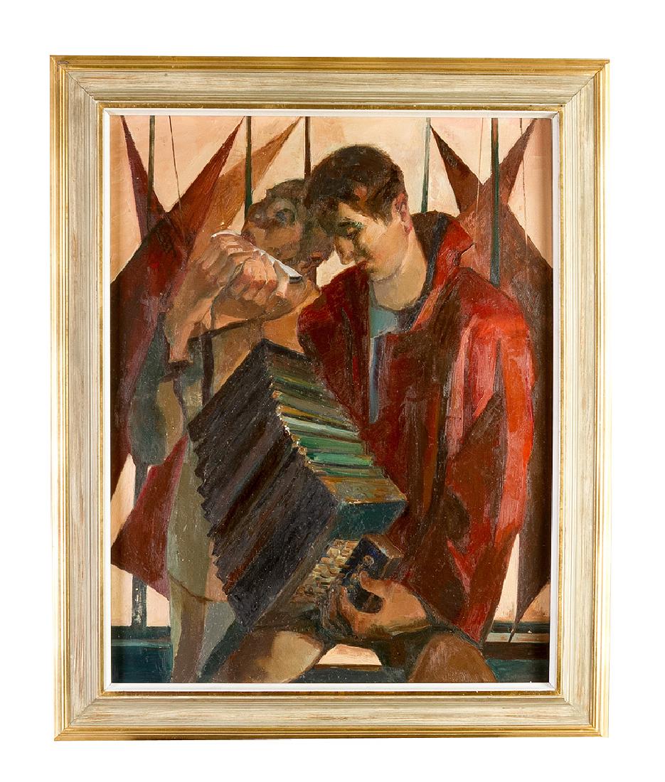 Anto Carte (1886-1954)-attributed,: Anto Carte (1886-1954)-attributed, Musicians, oil on canvas, framed; on the reverse described. Notes: Painting Dimensions: 88x69cm