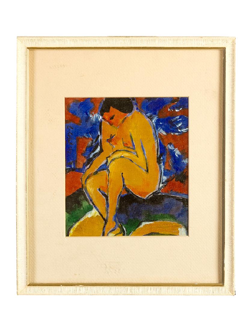 Karl Schmidt-Rottluff (1884-1976)-attributed: Karl Schmidt-Rottluff (1884-1976)-attributed, Sitting nude, oil on canvas, described upper left; in passepartout, framed, under glass. Notes: Painting Dimensions: 18x15cm
