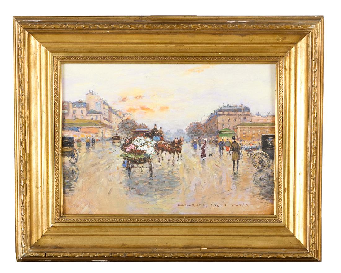 Georges Stein (1818-1890)-attributed: Georges Stein (1818-1890) paris street scene, oil on wooden panel, signed bottom right, framed 21x28cm