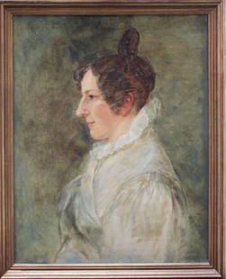 Ludwig Emil Grimm (1790 - 1863)- attributed: Ludwig Emil Grimm (1790 - 1863)-attributed, portrait study of a probably Jenny von Droste-Hülshoff (1795 - 1859), looking to the side in front of green background, oil on canvas, framed. We are thank