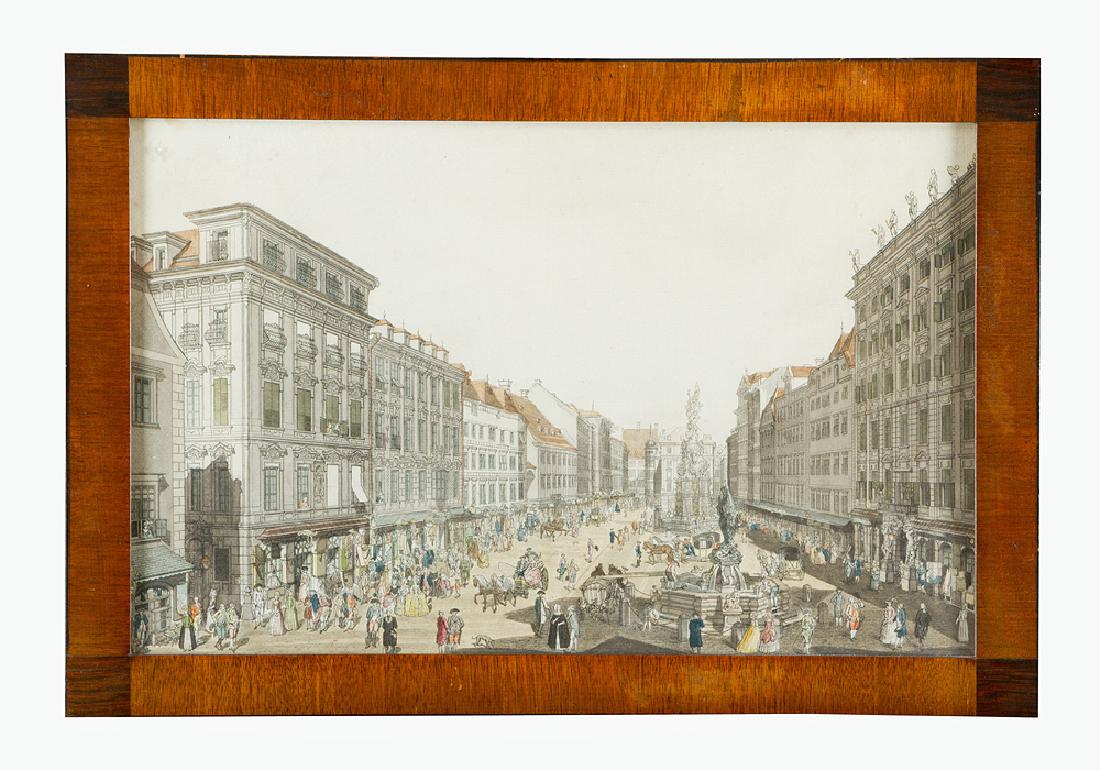 Carl Schütz (1745-1800): Carl Schütz (1745-1800), The Graben Vienna original etching on paper hand coloured Vienna 1781 in early 19.th century frame under glass