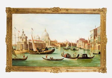 Francesco Tironi (1745-1797)- follower: Francesco Tironi (1745-1797) -follower ,gondolas and boats on the canale Grande Venice, Oil on Canvas, framed