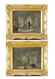 JeanBaptiste Mallet (1759-1835)-attributed: Jean Baptiste Mallet (1759-1835)-attributed.Pair of paintings Good and Bad times or the missleading financial advice : a honorable gentleman in fantastic eastern ( possible polish or hungarian ) unifo