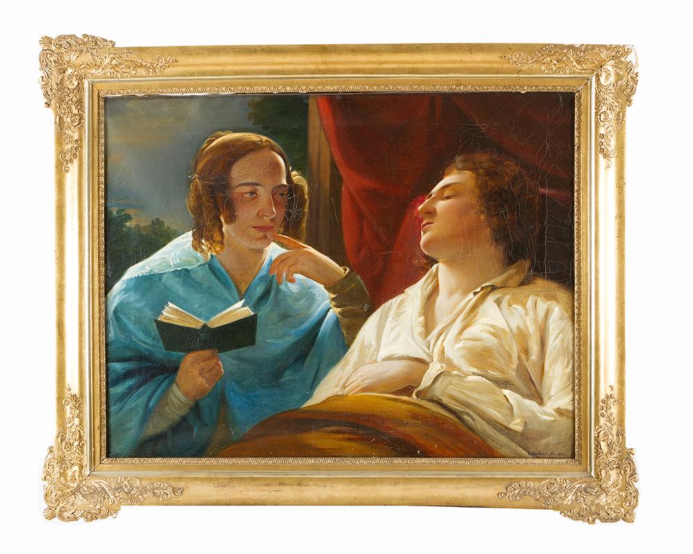 Moritz Daniel Oppenheim (1800-1882)- attributed: Moritz Daniel Oppenheim (1800-1882)- attributed, sleeping dream , oil on canvas possibly signed bottom right and dated 18É? in original frame Dimensions: 70x90 cm