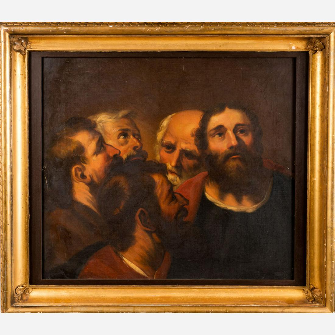 Gaetano Gandolfi (1734-1802)-attributed: Gaetano Gandolfi (1734-1802)-attributed, Christ with the Four Apostles, oil on canvas, framed. 62X70cm