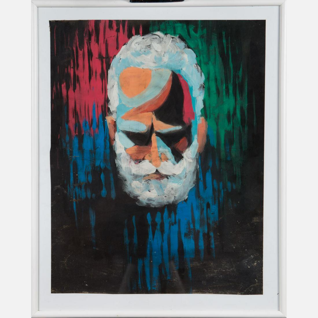 Marko Kolev (1924-2010): Marko Kolev (1924-2010), Autoportrait, mix techniques on paper, framed under glass . 44X34 cm