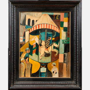 Marie Vassilieff (1884-1957)-attributed: Marie Vassilieff (1884-1957)-attributed, Carousel, oil on paper, laid down on board; described bottom right; framed. 35X26cm