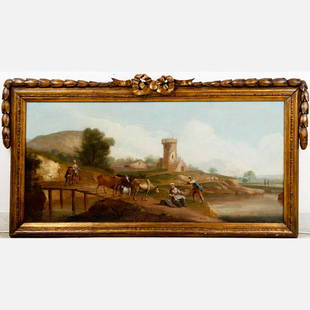 Hubert Robert, Dragonman Drawing the Wooden Bridge in the Park of Merville,  painting, oil on canvas, Height, 65 cm (25.5 inches), Width, 81 cm (31.8  inches), Inscriptions, Signature, H Robert, Reimagined by