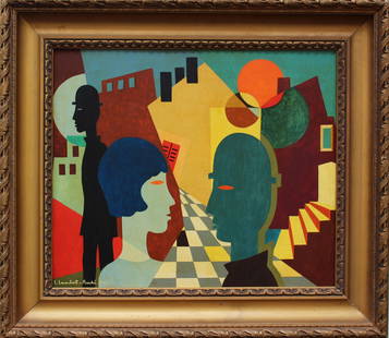 Jean Lambert Rucki (1888-1967)-attributed: Jean Lambert Rucki (1888-1967)-attributed, Street scene, Oil on cardboard, signed and dated 1924, framed 46x55cm