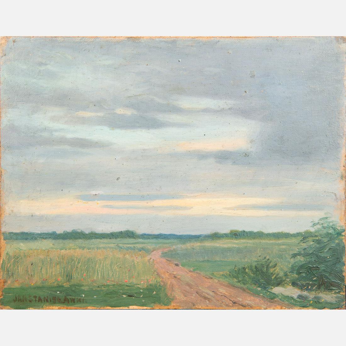 Jan Stanislawski (1860 â€“ 1907): Jan Stanislawski (1860 â€“ 1907) landscape, oil on cardboard, signed bottom left, 24x30cm