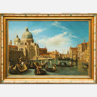 Bernardo Bellotto (1721-1780)-follower: Bernardo Bellotto (1721-1780)-follower, gondolas on the Canale Grande, Venice, oil on canvas, 90 x 125 cm, framed