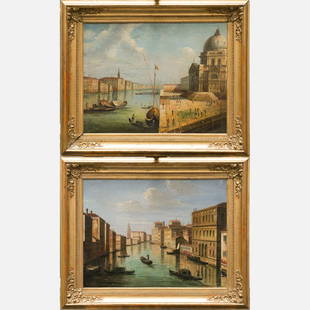 Vincenzo Chilone (1758-1839) - attributed: Vincenzo Chilone (1758-1839)-attributed, pair of paintings, views of Venice, oil on canvas, in original gilded franes, 47 x 60 cm