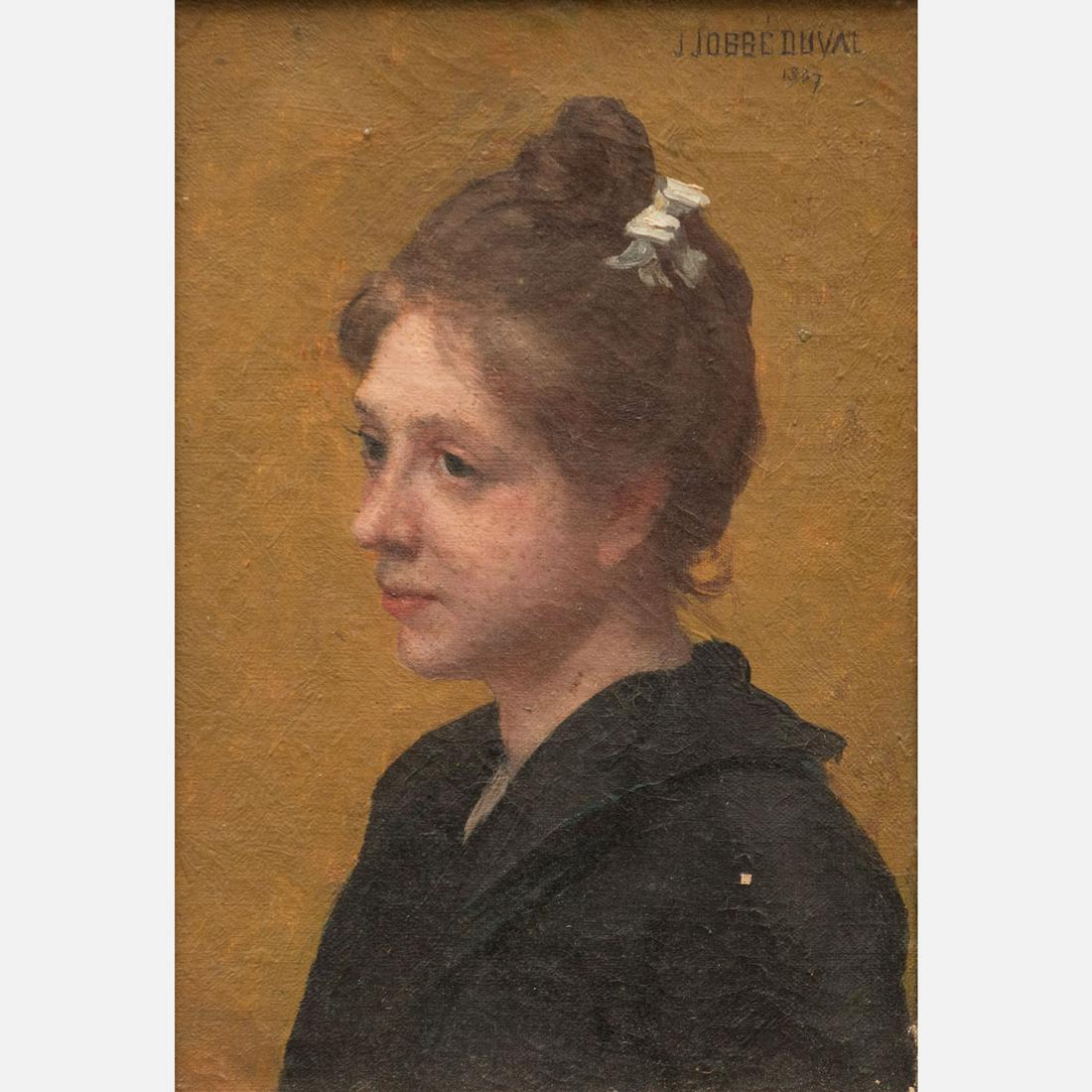 Felix Jobbe-Duval (1821-1889): Felix Jobbe-Duval (1821-1889), Portrait of a girl, signed upper right, dated 1887, oil on canvas, framed 27x18,9 cm
