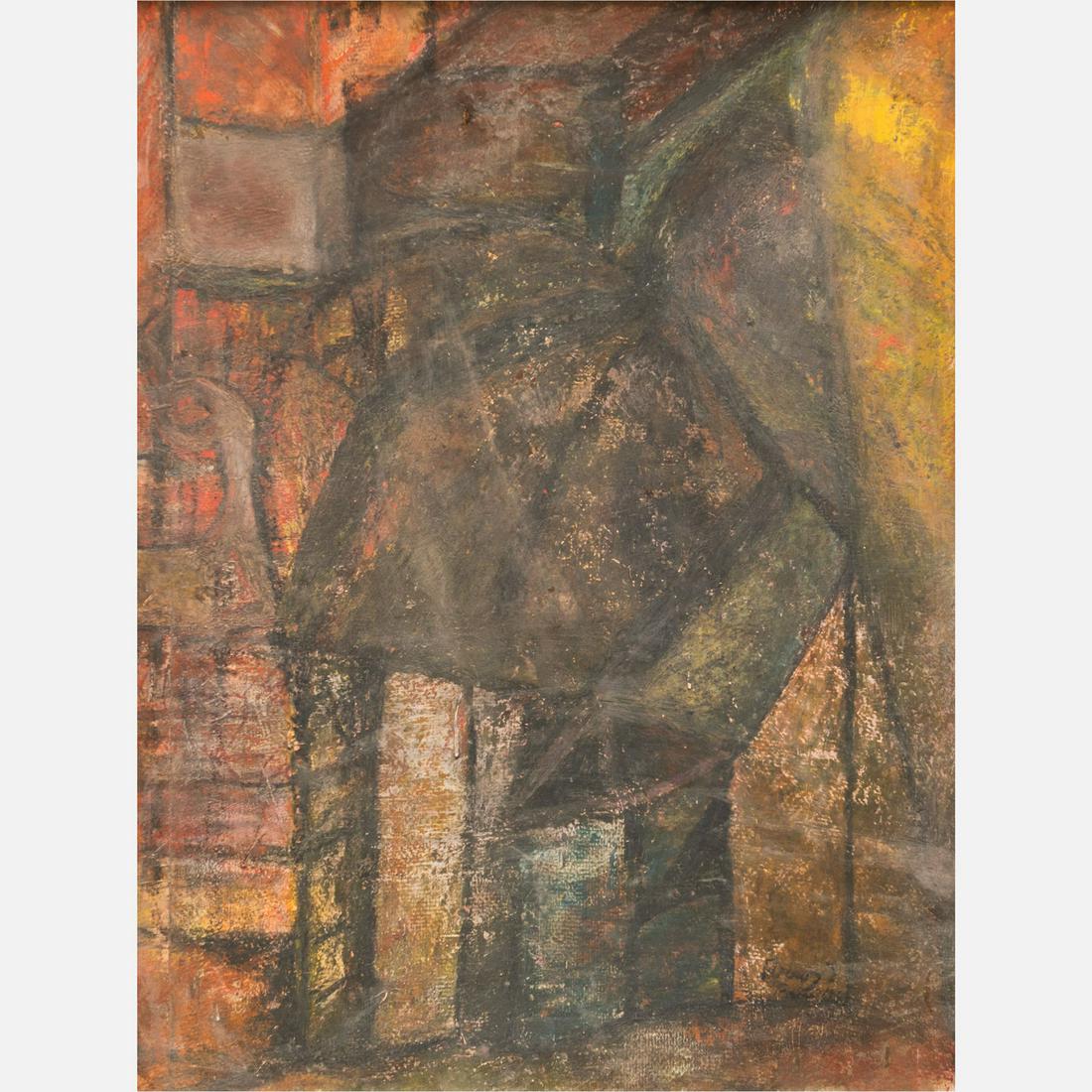 Amos Imre (1907-1944)-attributed: Amos Imre (1907-1944)-attributed, composition, mixed techniques on board, signed bottom right, framed, 75 x 56 cm