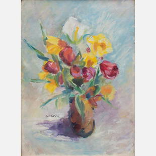 Stefan Praschl (1910-1994): Stefan Praschl (1910-1994), large flowers Still life , oil on board, signed, framed, 70x50 cm