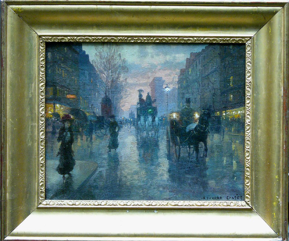 Édouard Cortès (1882-1969)-attributed, Le port saint: Édouard Cortès (1882-1969)-attributed, Le port saint Denis à Paris, oil on canvas, described bottom right Edouard Cortés, late 19th Century, in gilded frame. Signs of age, scratches, colour loss.