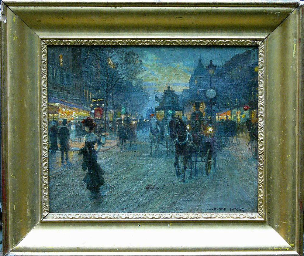 Edouard Cortes (1882-1969)-attributed, Le Grand: Edouard Cortes (1882-1969)-attributed, Le Grand Boulevard à Paris, oil on canvas, described bottom right Edouard Cortés, late 19th Century, in gilded frame. Signs of age, scratches, cracks, colour l