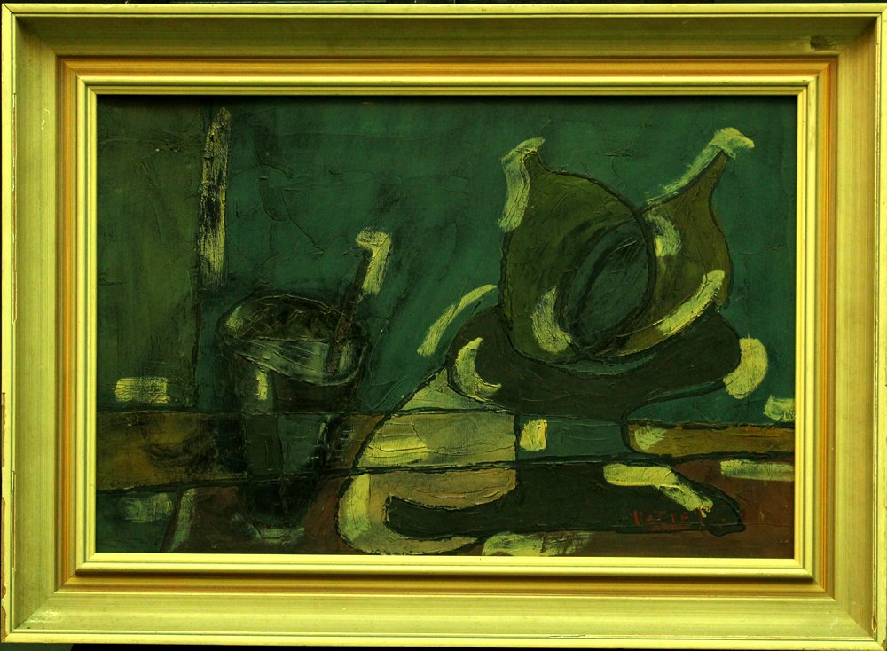 Czech Cubist, 20th Century, Still life, signed dawn: Czech Cubist, 20th Century, Still life, signed dawn right, oil on board, framed. Signs of age. 37x58cm