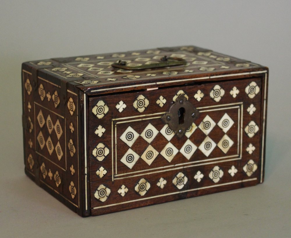 Colonial Portuguese casket with falling front, walnut (1 of 3)