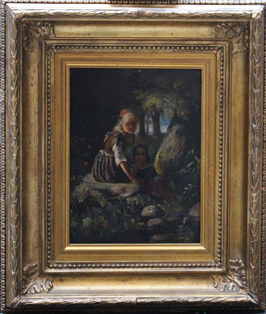 German School mid 19th Century, Two girls in landscape, (1 of 3)