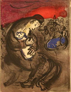 Marc Chagall(1887-1985)-Graphic on Paper, Father with: Marc Chagall(1887-1985)-Graphic on Paper, Father with Child, on the reverse another subject.