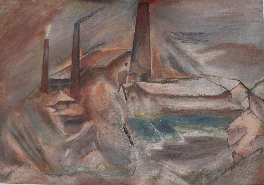 Anton Velim(1892-1954) Foundry , Oil on canvas, on the: Anton Velim(1892-1954) Foundry , Oil on canvas, on the reverse old paper lable with title and date 1926-1928,