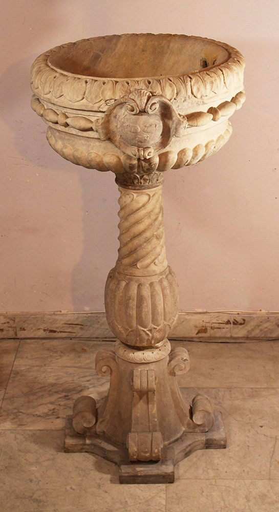 Italian Manierism water basin, white marble sculpted, (1 of 3)